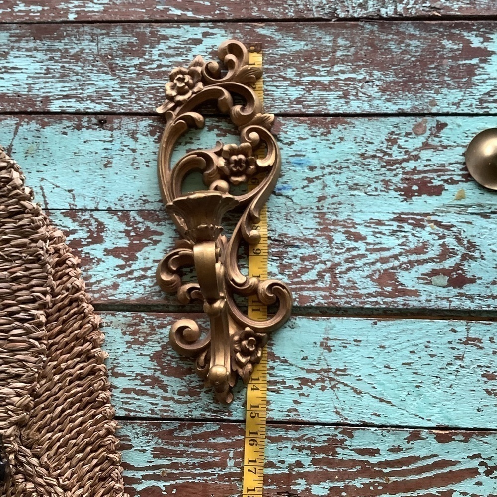 Vintage HOMCO Home Interiors Sconce Gold Candlestick Holder flowers 4118 Pair 2 - Picture 12 of 13